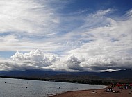 sun tries to get through the clouds at Issyk Kul Lake