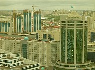 Astana Skyline behind glass