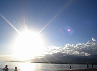 Bright Sun over Issyk Kul Lake